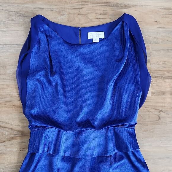 🐞Jessica Simpson Royal Blue Flutter Sleeve Peplum Waist Dress Size 6 - Picture 4 of 12